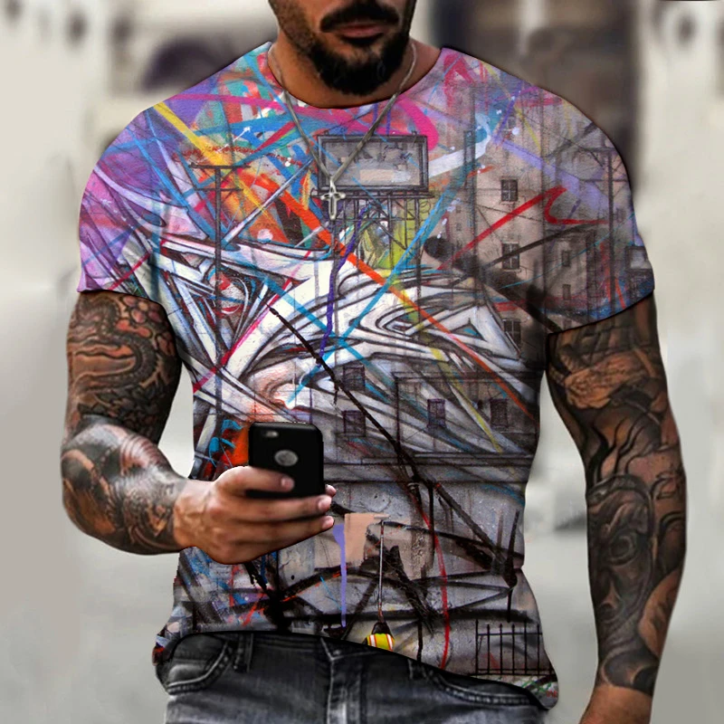 

Fashion Stitching Pattern T-Shirts Men's T-Shirt Summer 3D Printing Short-Sleeved Oversized Short Sleeve Personality Asian size