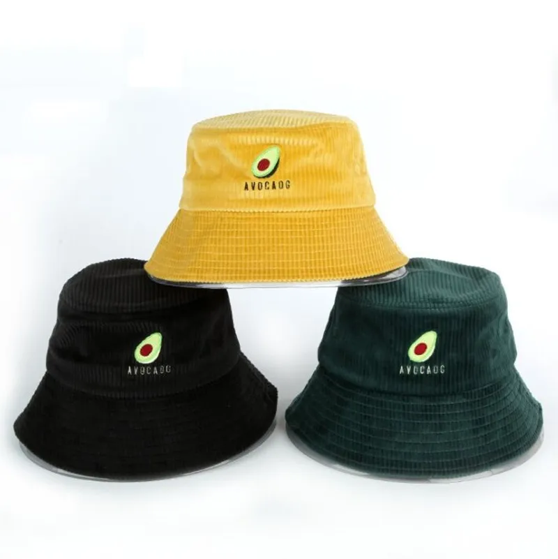 

OUNIAN005 Autumn men cotton Fisherman hat Outdoor Unisex women casual corduroy bucket hat avocado embroidery panama cap gorros
