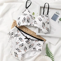 women french triangle cup bra sexy lingerie set cute cartoon cow underwear panties comfortable cotton wire free bralette briefst