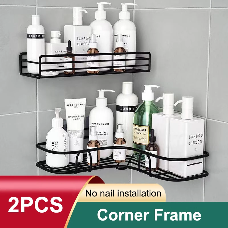 

Bathroom kitchen Punch Corner Frame Shower Shelf Wrought Iron Shampoo Holder with Suction Cup Storage Rack bathroom accessories