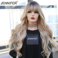 synthetic wigs long nature wavy brownpink brownblackwhite tea 4 color wigs for women with bangs high temperature fiber