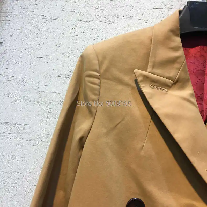 

Woman Khaki Long Trench Coat Double Breasted Flap Pockets Long Sleeves Flap Pockets Back Slit