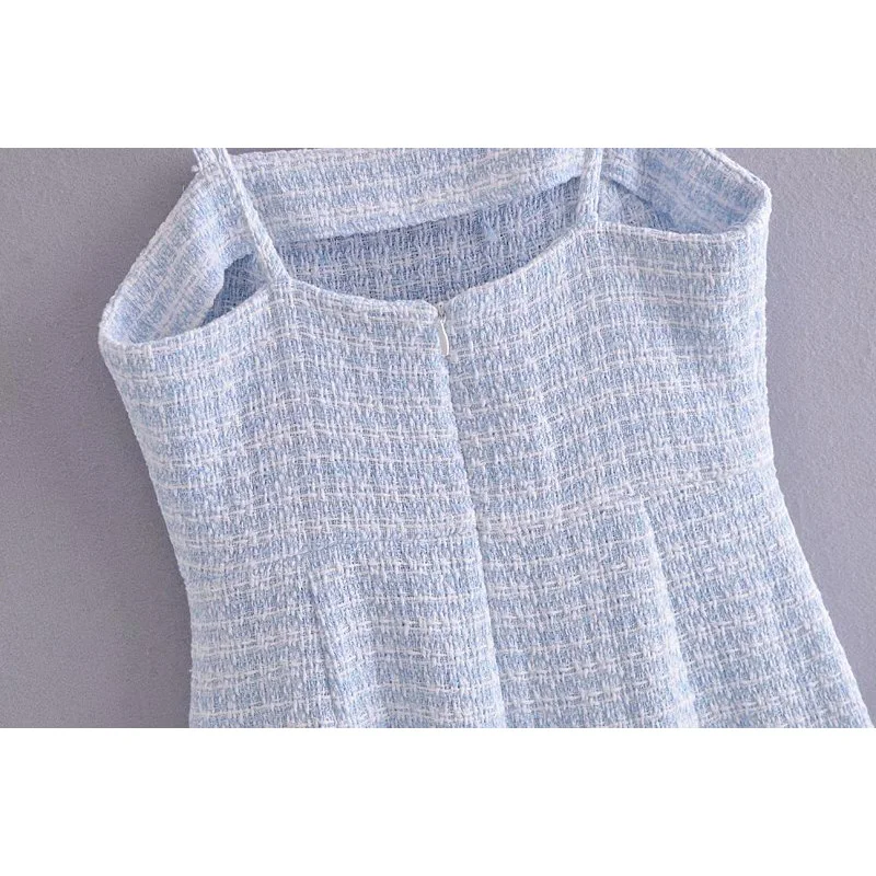 

Women 2021 Summer Fashin Vintage Sleeveless Dress Mini Texture Spaghetti Strap Sexy Dress