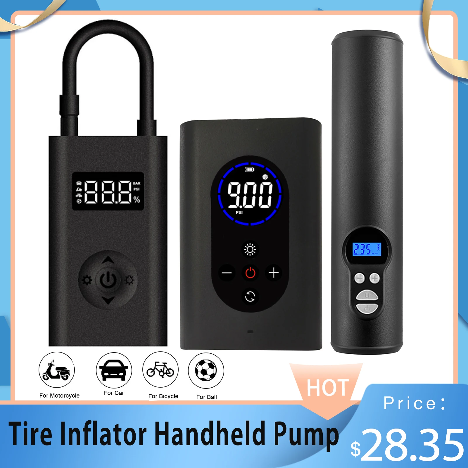 Car Air Pump Cordless Bike Electric Inflator Compressor Rechargeable Tire Bicycle Tyre Inflatable&ampLCD Screen | Автомобили и