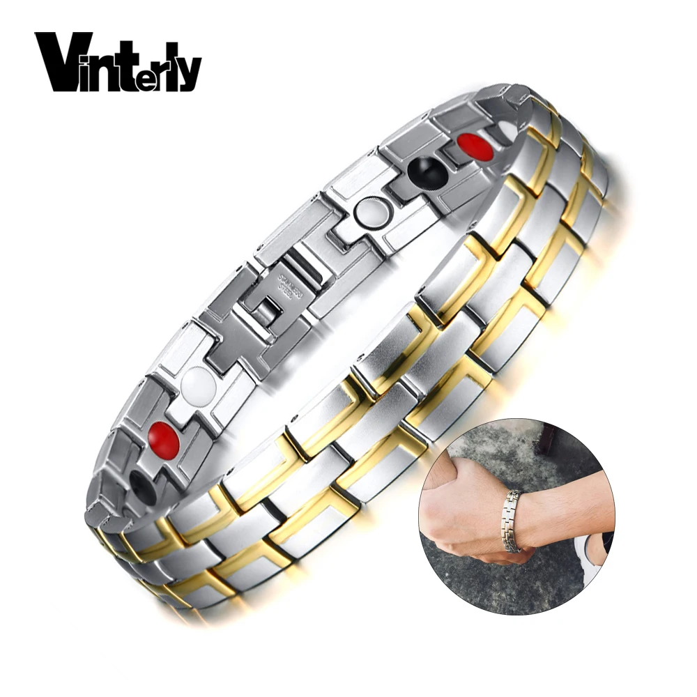 Магнитный браслет Vinterly мужской из нержавеющей стали золотистого цвета