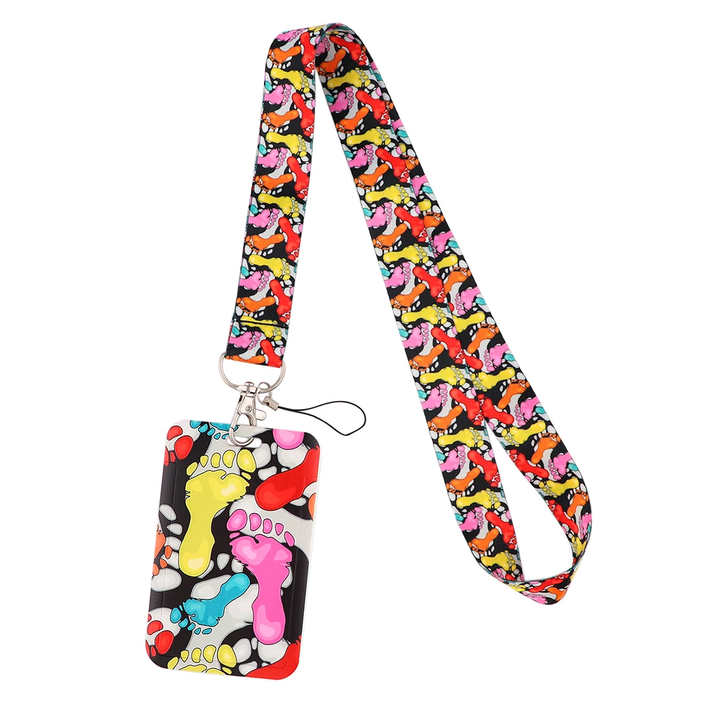 

20 шт./лот G2163 шнурок с мультяшными цветными следами для ключей, ремешок на шею, шнурок, держатель для карт, ID, брелок, держатель для ключей, под...