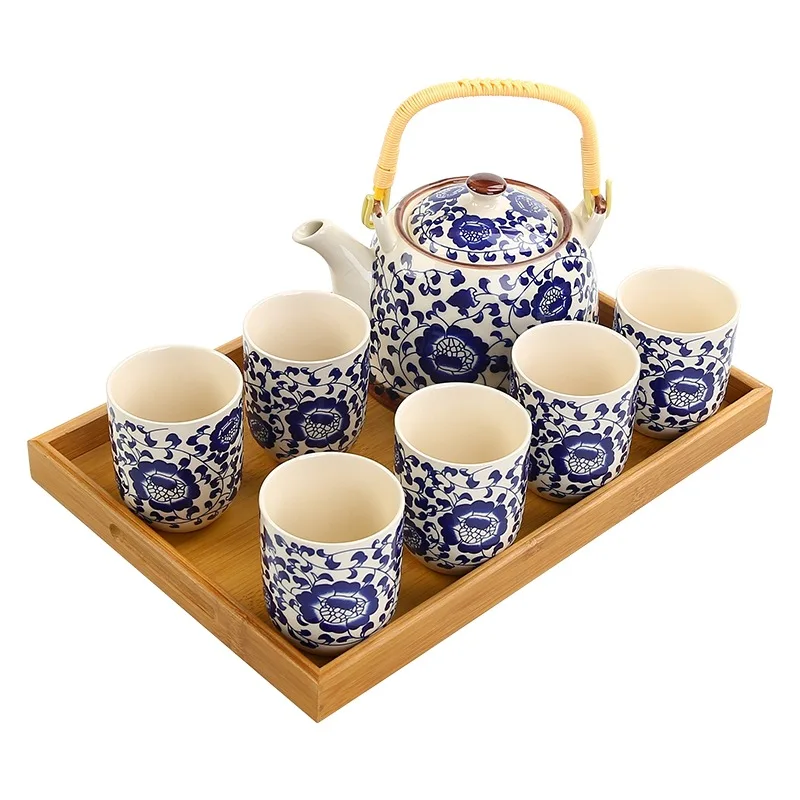 

Blue And White Teapot, China Tea Cup, Chinese Style Tea Set Simple Gift Handle Pot Household Ceramics Opening Event Retro