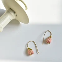 retro sweet tulips flower alloy dangle earrings asymmetry joker simple drop earring for woman bijoux accessory jewelry