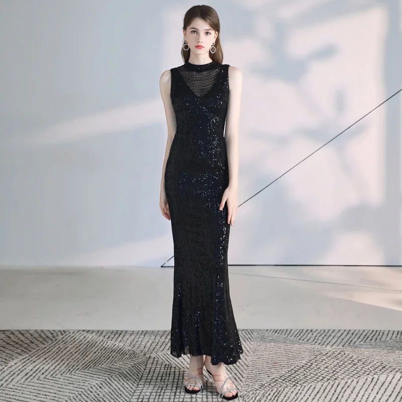 AE485 черные сексуальные присборенные вечерние платья-русалки 2020 длинные для
