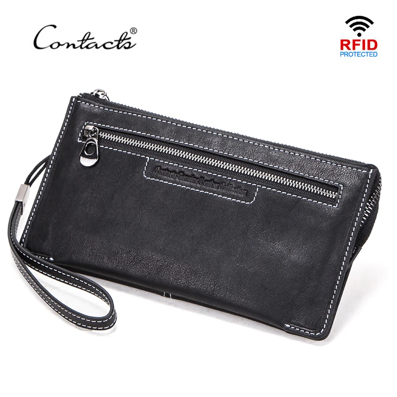 CONTACT'S 100% натуральная коровья кожа мужские кошельки Длинный кошелек для монет