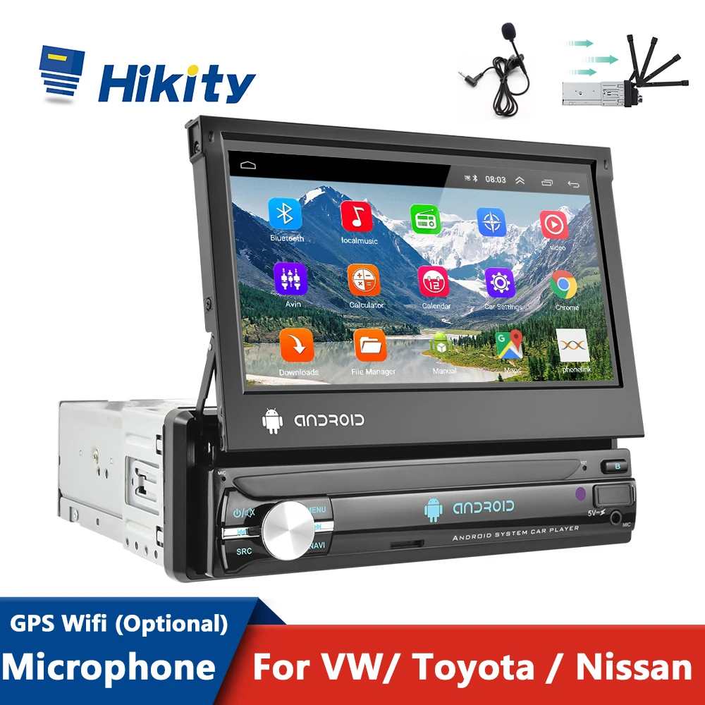 Автомагнитола Hikity мультимедийный плеер на Android с выдвижным экраном GPS для VW Nissan Kia
