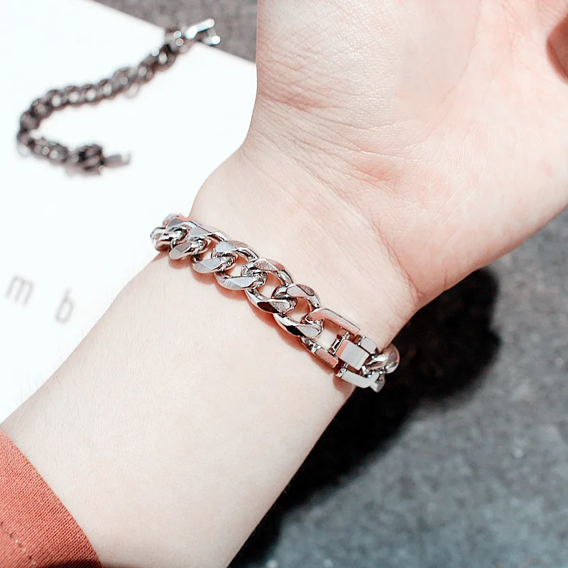 Мужской браслет из нержавеющей стали черный с кубинским панцирным плетением