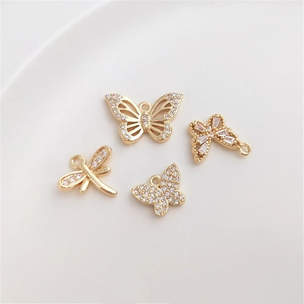 

14K Gold Filled Tiny zircon butterfly dragonfly pendant handmade diy bracelet pendant earrings pendant