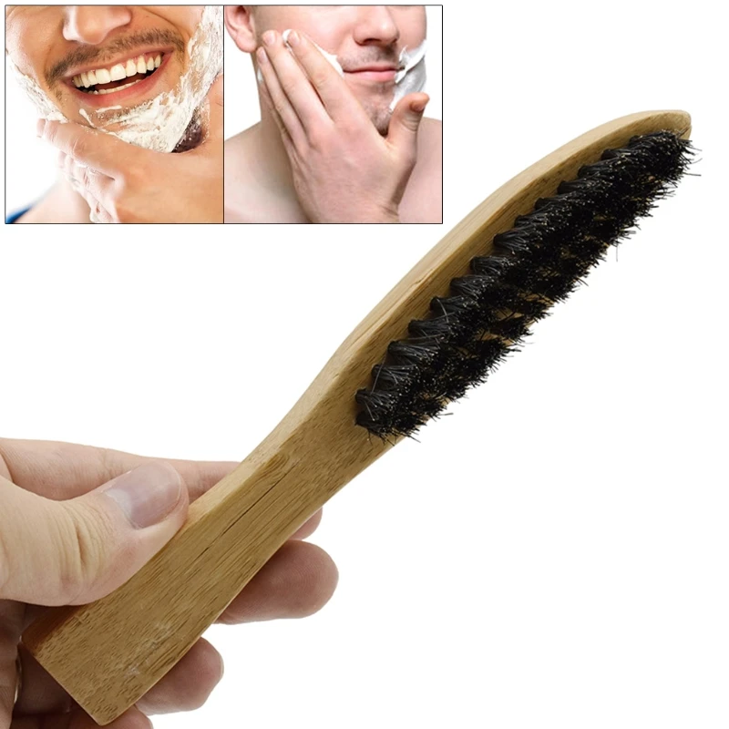 

Men Beard Cleaning Brush Mustache Hair Shaving Wooden Curved Handle Multi-use Facial Hair Styling Tool