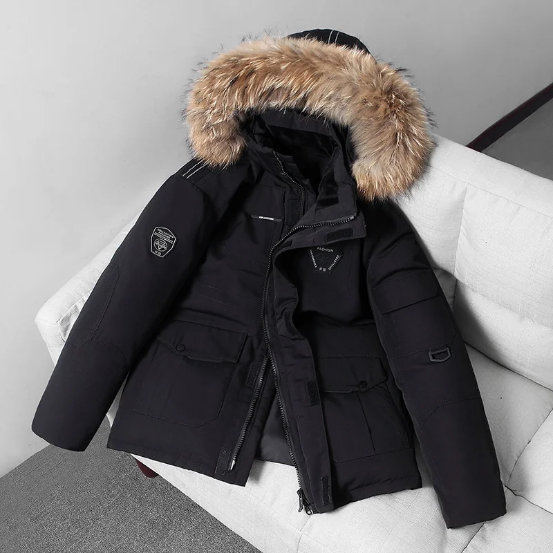 Winter Thicken Men's  Jackets Big  Fur Collar Warm Parka -30 degrees Men Casual 90%  Coats Winter Snow Fashion Overcoat