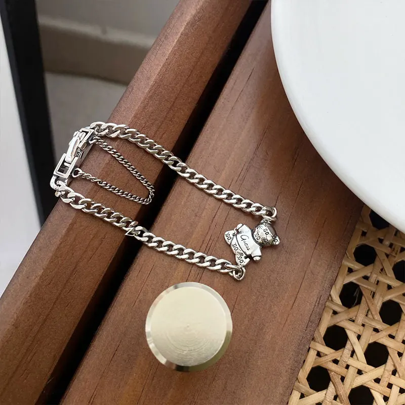 Женский браслет из серебра 925 пробы с двухсторонним медведем