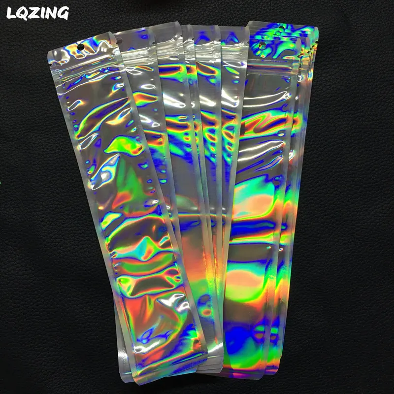

Лазерные голографические мешки с застежкой-молнией длиной 6*28 см, пластиковые мешки для косметических кистей с подвесным крючком, мешки из а...