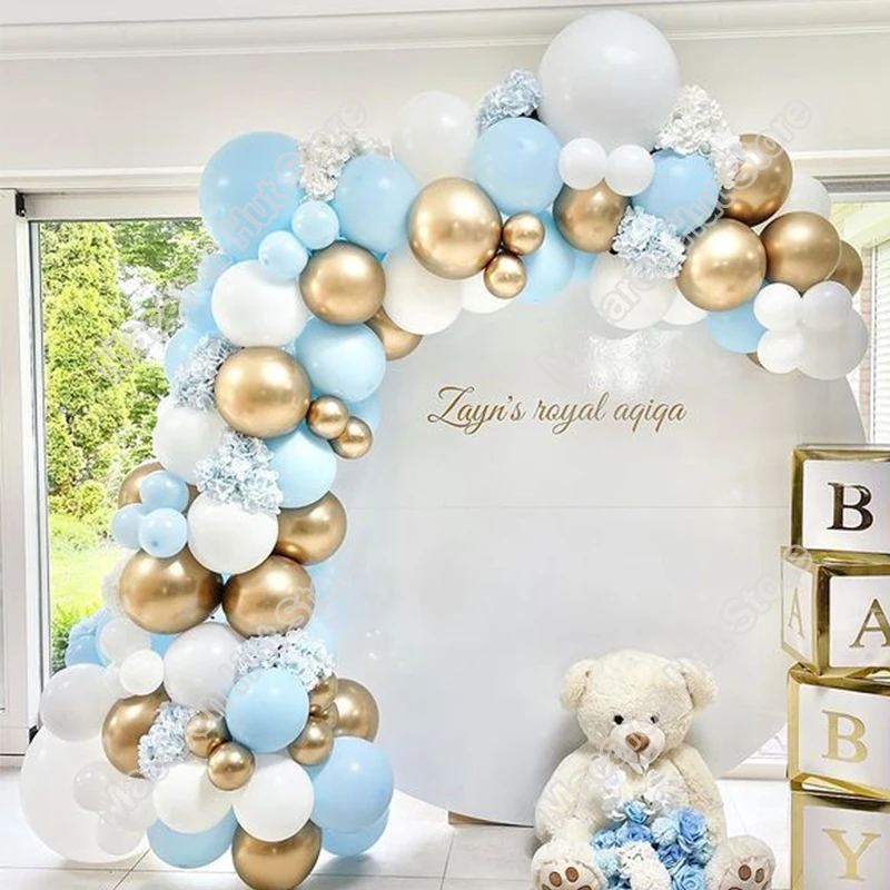 

92pcs Macaron Blue Wedding Party Backdrop Baby Shower Arch Welcome Decoration Birthday Boy Golden Balloon Globos Garland Kits
