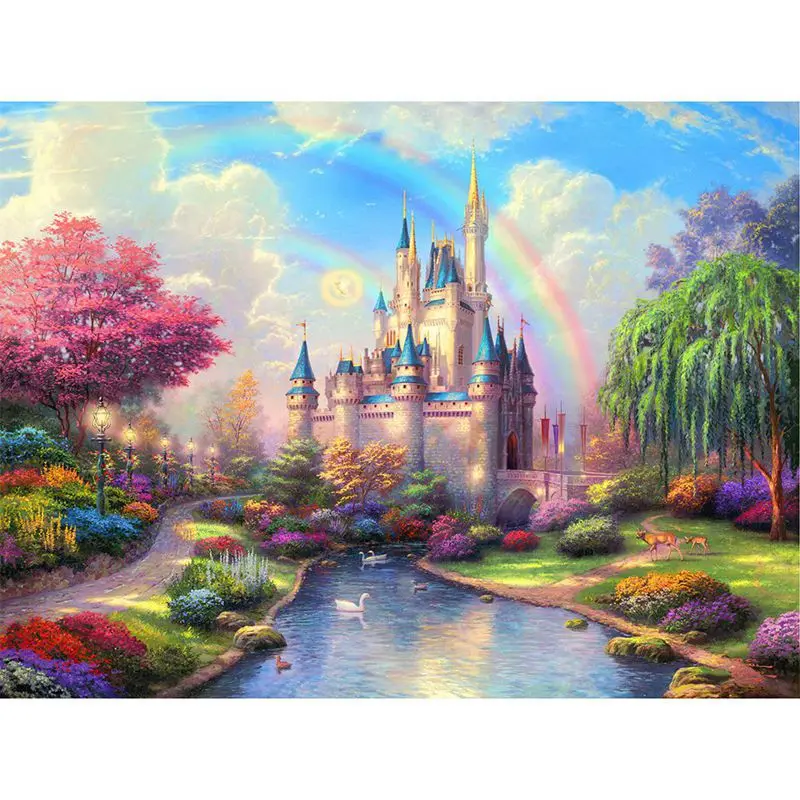 

DIY 5D Rainbow Castle Diamond Painting Craft Cross Stitch Embroidery Home Decor