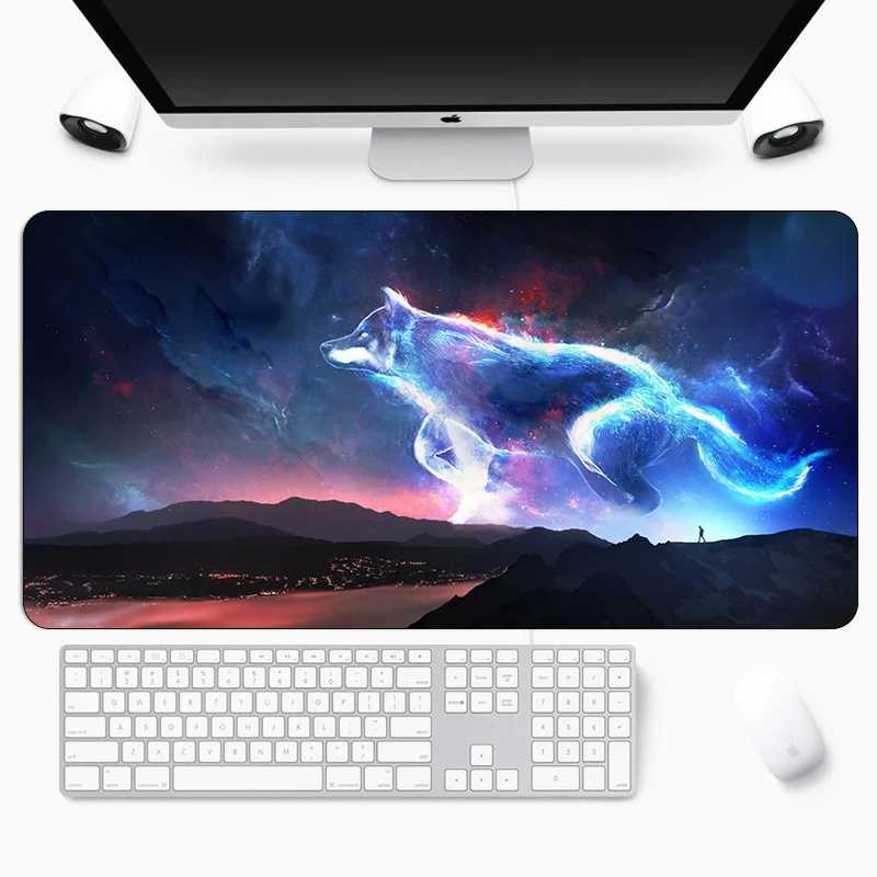 large wolf gaming mouse pad rubber otaku xl super big mousepad gamer laptop computer mat durable keyboard locking edge desk pad free global shipping