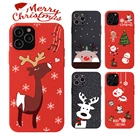 Мультяшный Рождественский матовый чехол для iPhone 12 11 Pro Max 7 8 Plus X Xr Xs SE20 13pro милый силиконовый чехол с оленем чехол Новогодний подарок