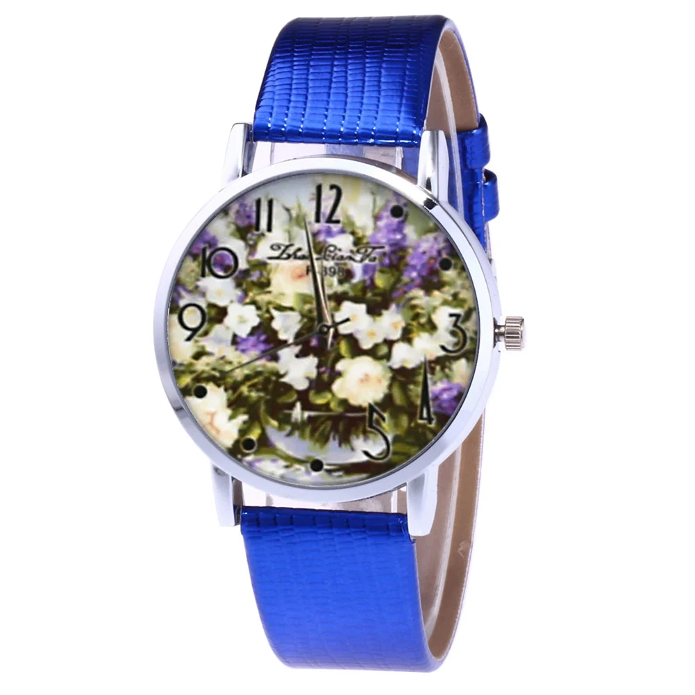 

RelojWomen Quartz Watch Leather Strap Couple Watch For Women Men Couple Watches With Purple Flower Printed