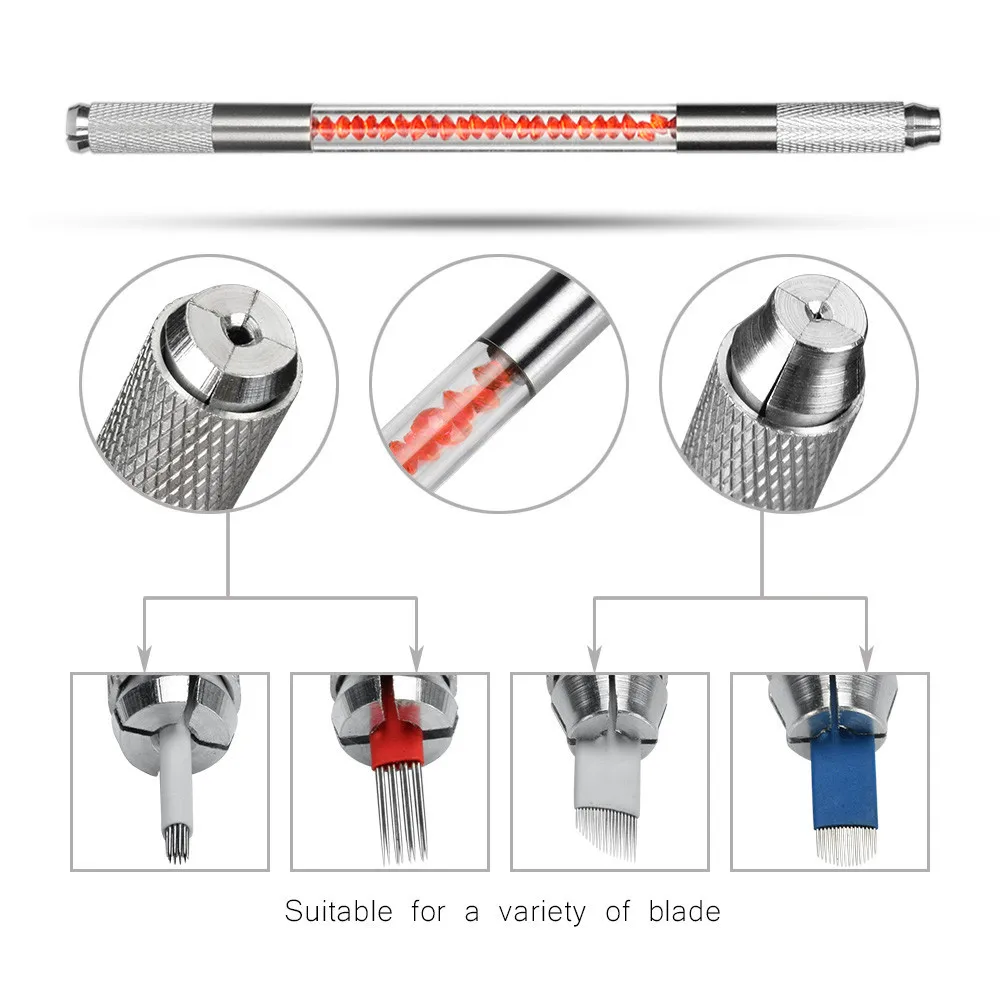 Ручная тату ручка с двумя головками для микроблейдинга перманентного макияжа