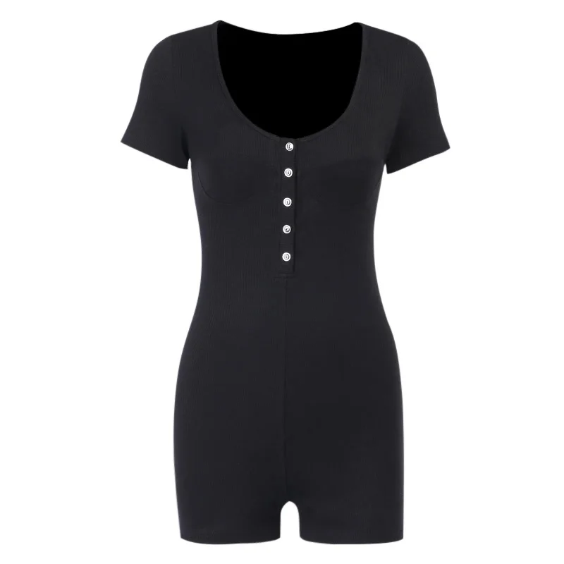 Женское боди с коротким рукавом InstaHot черное облегающее трикотажное повседневное