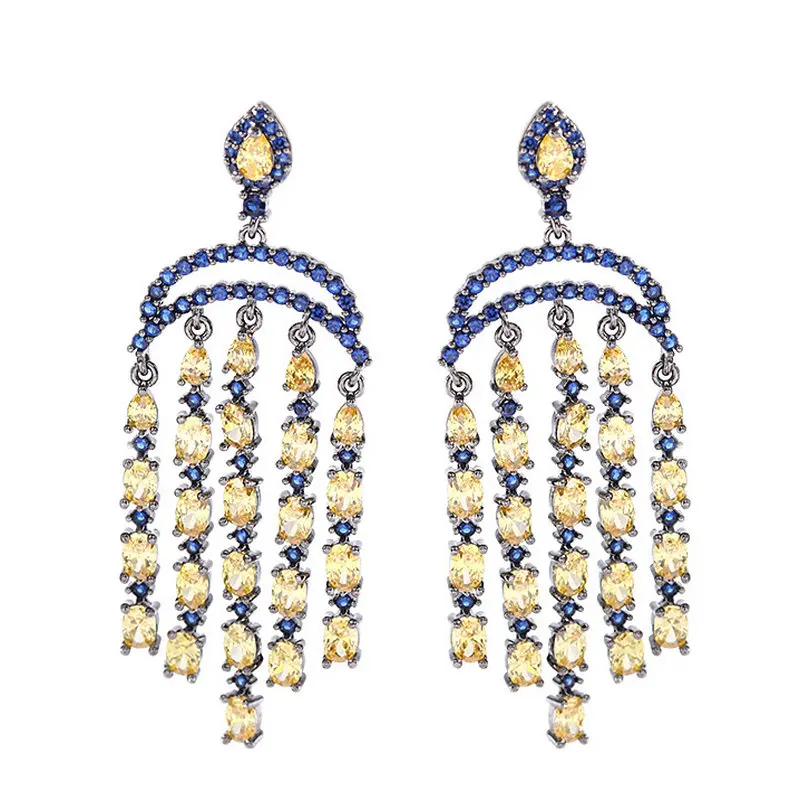 

luxury decorative dress jewelry accessory color cubic zircon micro pave geometric tassel drop earrings for bridal