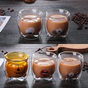High Borosilicate Double Layer Heat-resistant Glass Bear Cup Cartoon Creative Coffee Cup Juice Milk Cup Double Wall Glass  Cups