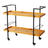 bar serving cart dining car storage 2 layer black metal frame industrial wooden top shelf with wine rack 96 5x41x84cmus stock