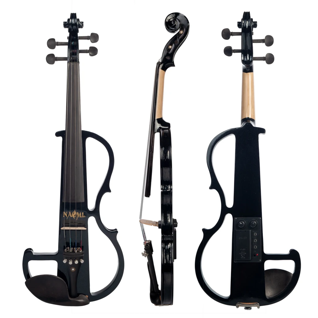 NAOMI 4/4 Full Size Black Electric Violin/ Fiddle Set w/ Brazilwood Bow+ Canvas Case+ Audio Cable+ Rosin+Maple Bridge enlarge