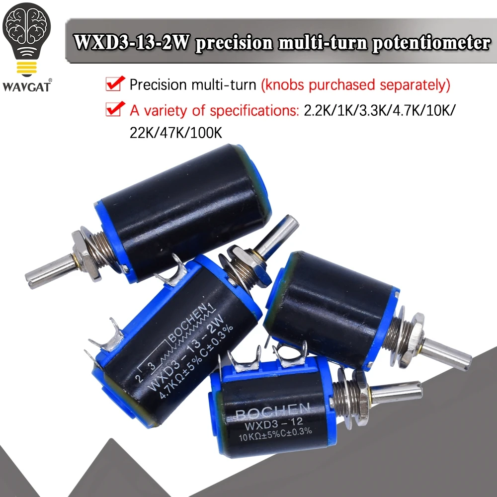 WXD3 13 потенциометр с гайкой 2 Вт 12 100 220 470 1K 2K2 3K3 4K7 10K 22K 33K 47K Ohm 100R 470R K 3 4 7 1W|ohms