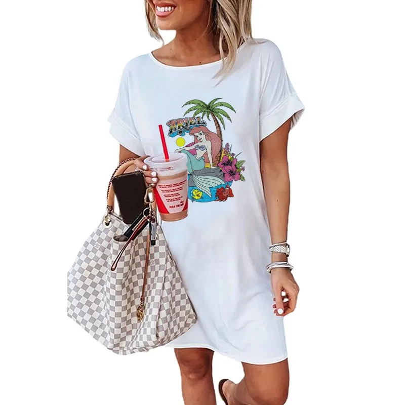

Mermaid on Top of The Pillows Ariel Princess Dresses for Women 2021 Kawaii Cartoon Party Dresses Women Clothing Long T Shirt