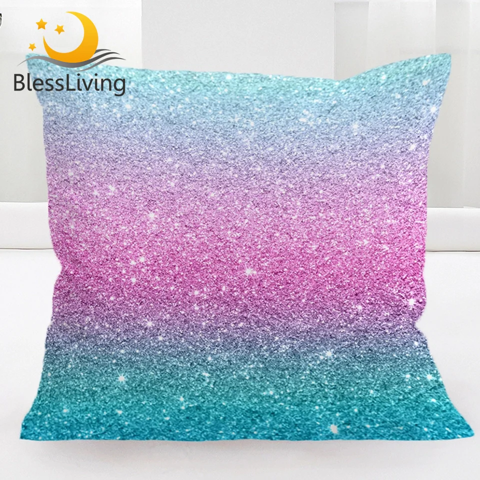 Цветной реалистичный чехол для подушки сине-розовый декоративный в пастельном