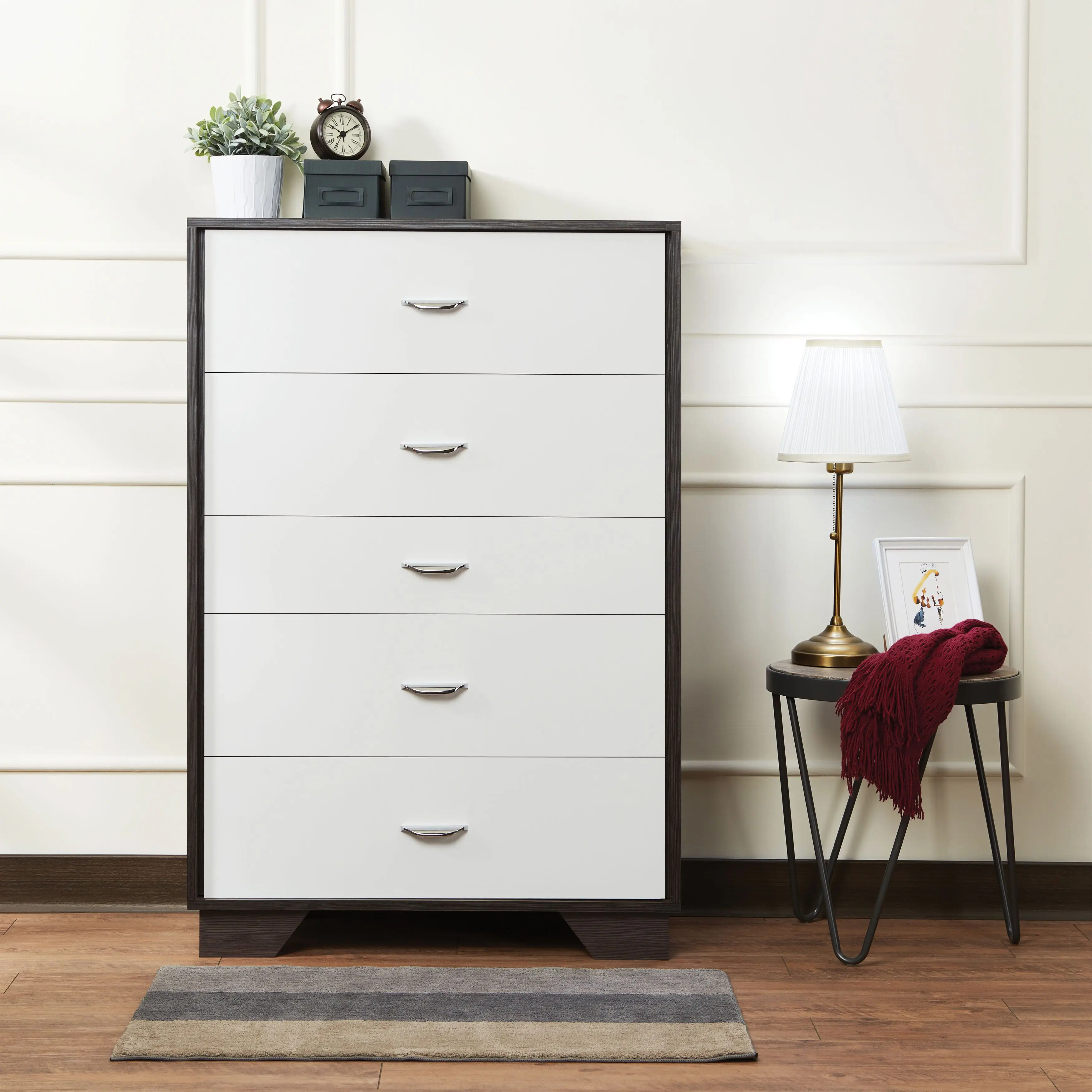 

5 Drawers Side Table Chest of drawers Eloy Chest in White & Espresso Suitable for Bedroom Living Room US Warehouse