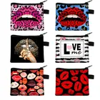 Кошелек для монет с леопардовыми красными губами, Модный женский мини кошелек, держатель для карт и ключей, женская сумка-Органайзер для губной помады