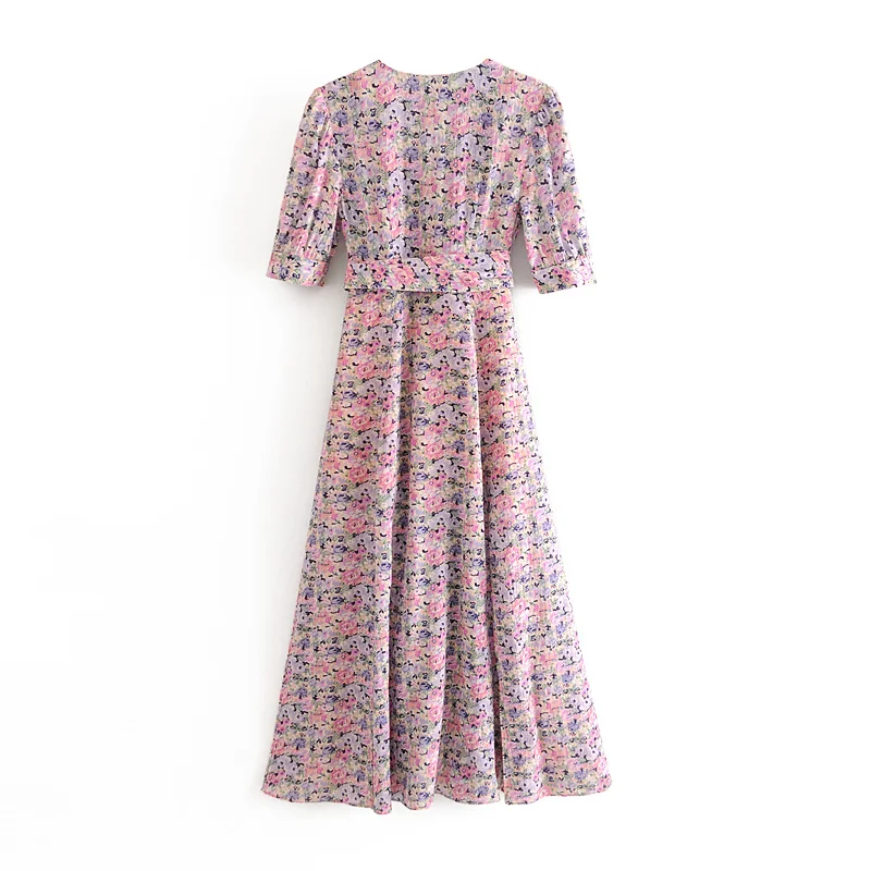 Эксклюзивная женская одежда Летнее цветочное платье с V-образным вырезом изящные