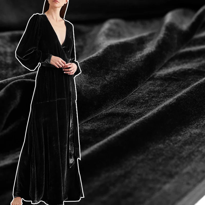 

Весна 2021, 40 момме, черная искусственная бархатная Ткань Для платья, тканевые ткани Для метро, Шитья, Шитья