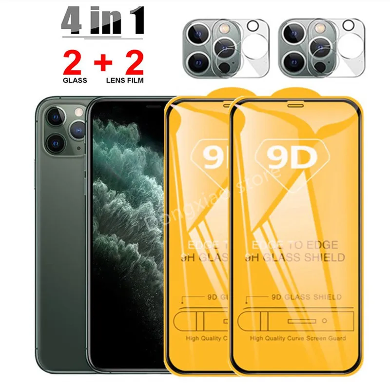 

4IN1 Tempered Glass for iPhone 13 12 Pro Max Mini Screen Protector Phone Camera Lens Film for iPhone 11 Pro Max Protective Glass