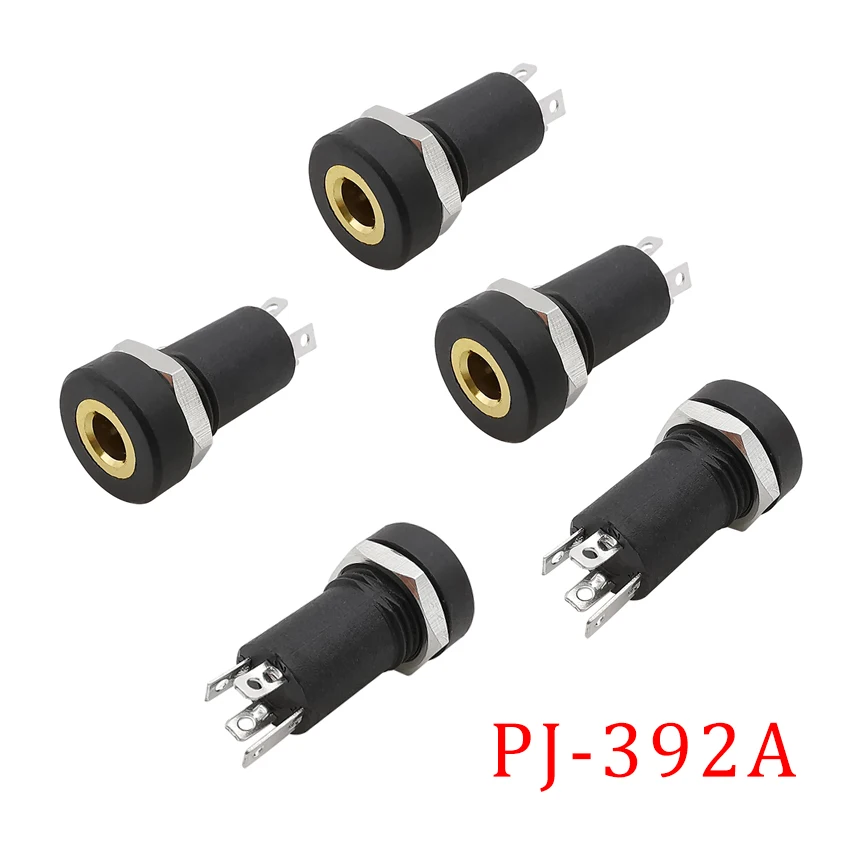 

5Pcs/Lot PJ-392A 3.5mm Jack Stereo Headphone Socket 3.5mm 4 Pole Audio Female Jack Panel Mount 4Pin Connector With Nut Black