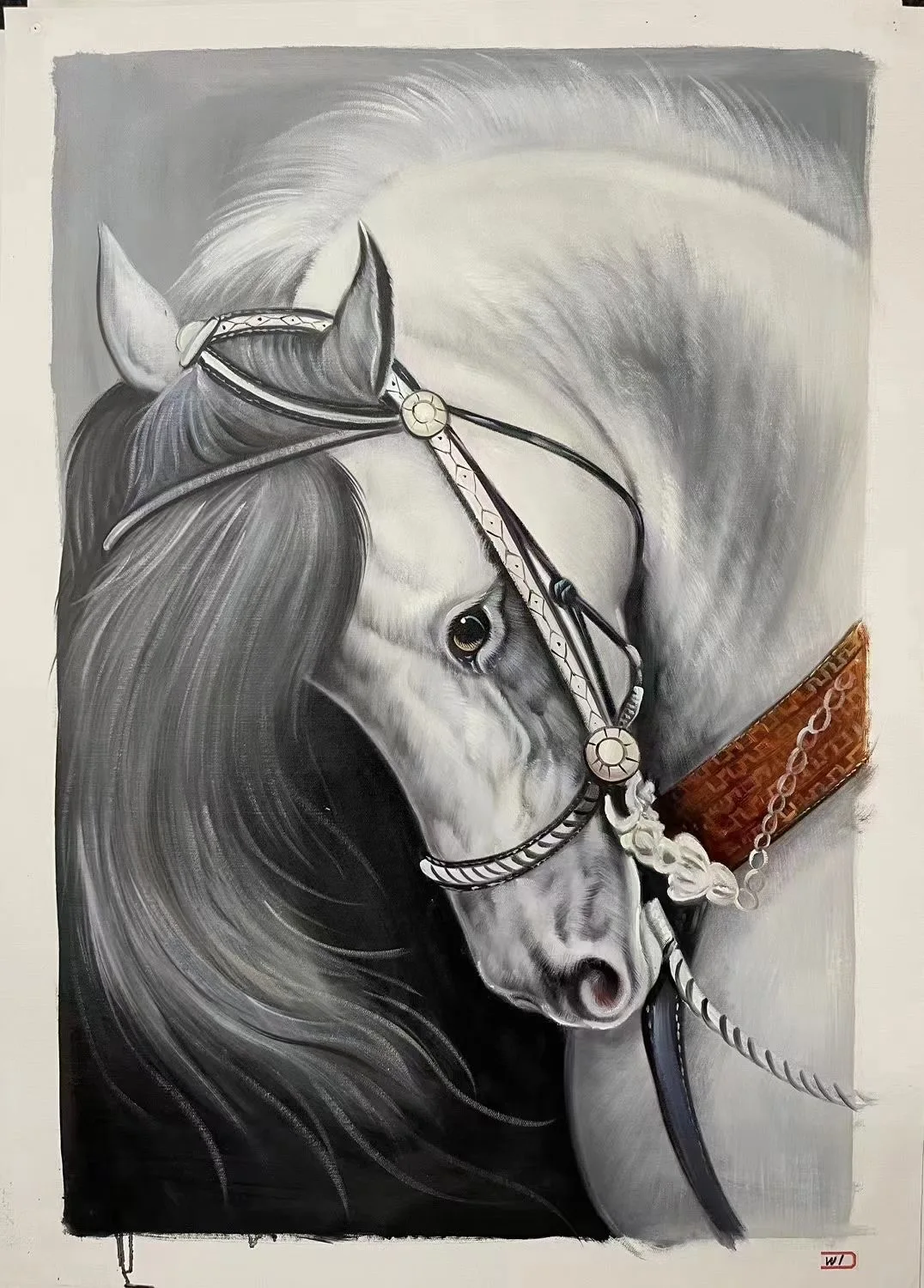 

White Animal Running Horse Happy Handpainted Oil Painting On Canvas Wall Art Wall Pictures For Living Room Home Decor