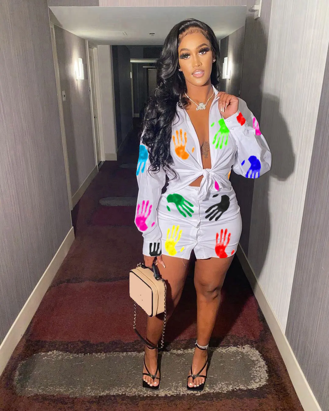 Женская Повседневная юбка-рубашка на пуговицах с принтом