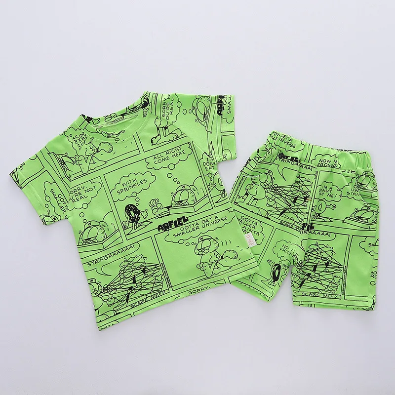 

Baby Boy Personalized Animation Printing Clothing Sets Summer Toddler Girl O-neck T-shirt+shorts Kids Cotton Homewear Baby Suits
