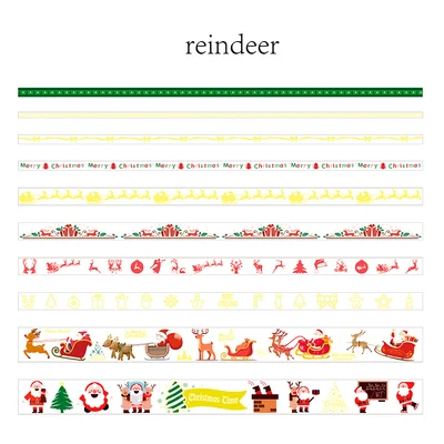 10pcs/set Happy Christmas cute Release paper tape set Lovely New Year style decorative tape bullet journal sticker kawaii - Цвет: reindeer