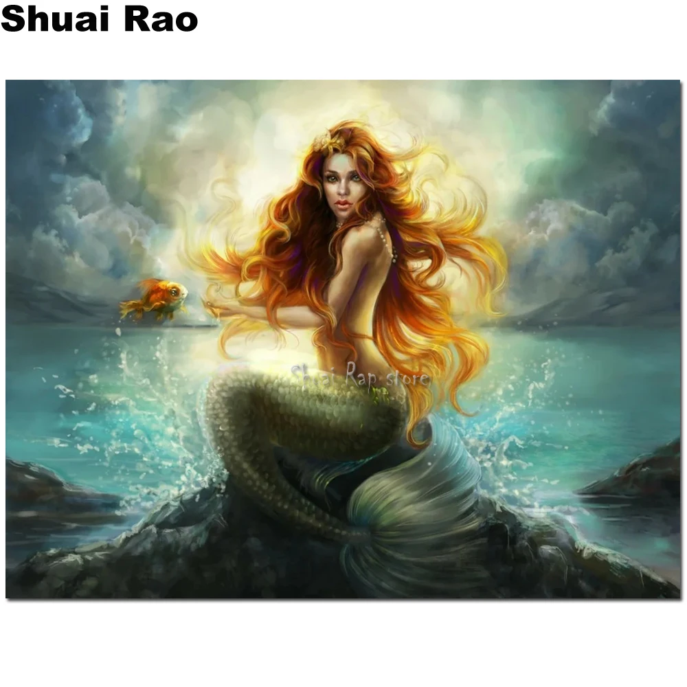 Fantasy Mermaid Full Square Diamond Painting Patterns Cute Fairy 5d Diy Hand Puzzle Wall Stickers Decoration