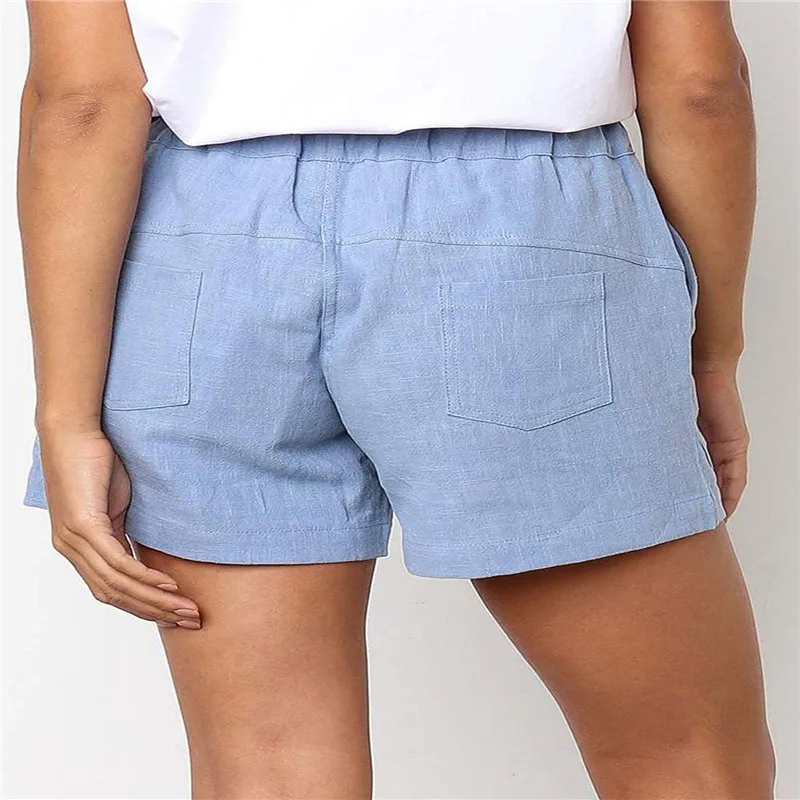 

High Waist Shorts Woman Summer Loose Casual Solid Drawstring Cotton Linen Shorts for Girls Women's Short Pants Streetwear 2021