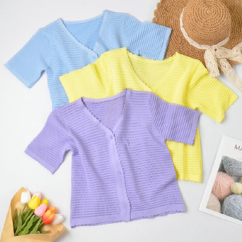 Женская трикотажная футболка с коротким рукавом V-образным вырезом | одежда