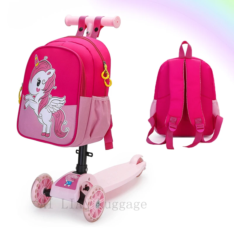 2022 New kids Scooter luggage bag,kid cartoon schoolbag,Skateboard backpack for children,trolley suitcase on wheels, small case