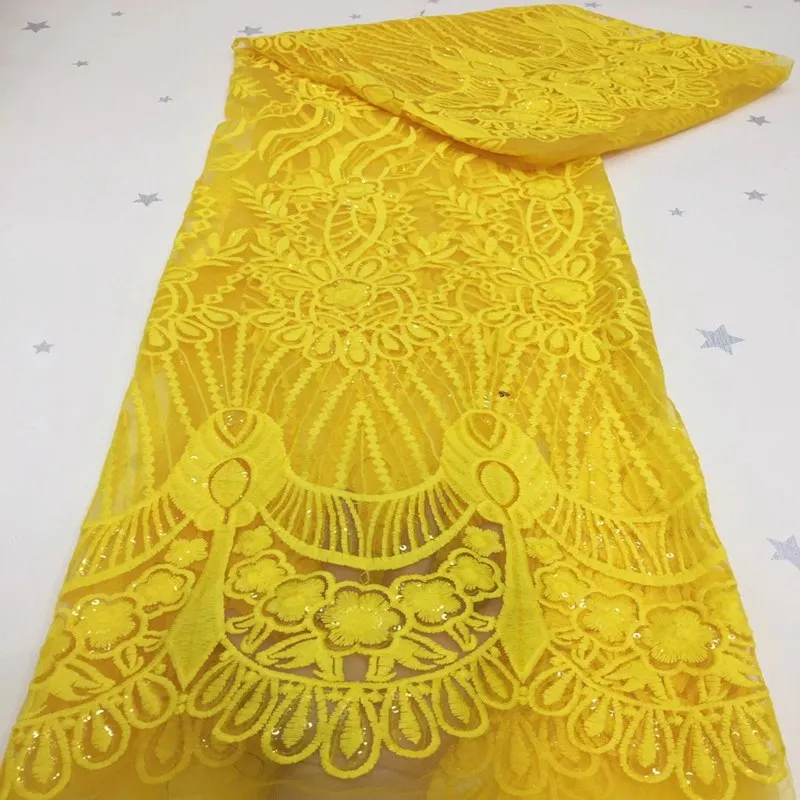 

Кружевная ткань с желтыми блестками, африканская кружевная ткань с блестками, французская кружевная Тюлевая ткань для женского свадебного платья ML8746